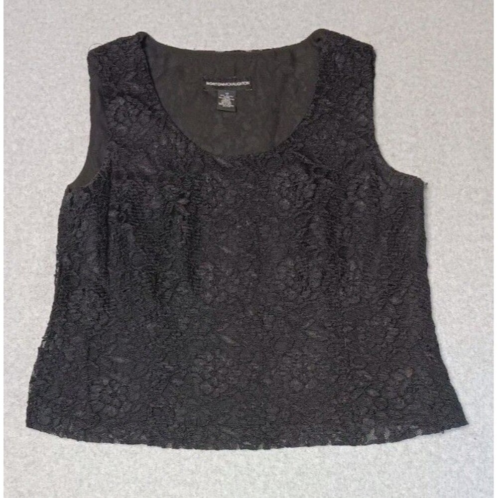 VTG 90s Norton McNaughton Sleeveless Lace Overlay Blouse 12 Black Coquette Goth